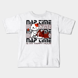 cat and dog naptime is my happy hour, Kawaii Cute kitty and puppy sleeping Kids T-Shirt